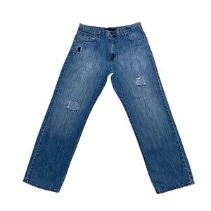 Y2k Calvin Klein Jeans Trashed Destroyed Straight Leg Jeans Blue
